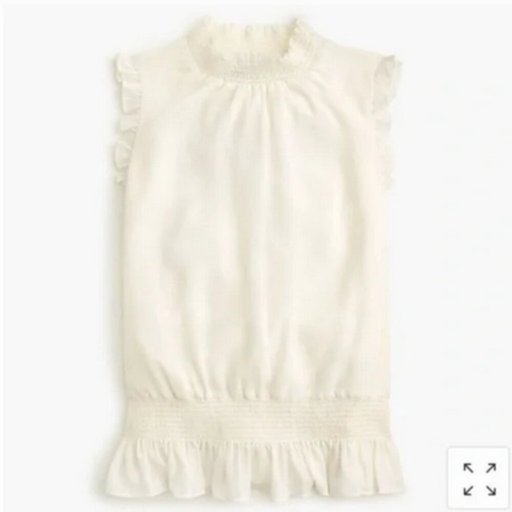 J. Crew Petite Mock Neck Smocked Top in Crinkle Chiffon NWOT